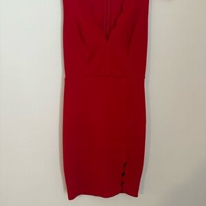 Lulu's Red V-Neck Bodycon Mini Dress with Slit